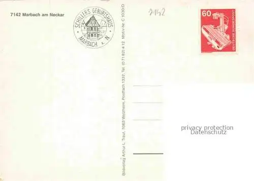 AK / Ansichtskarte Marbach  Neckar Friedrich Schiller Geburtshaus Nationalmuseum Fest und Stadthalle