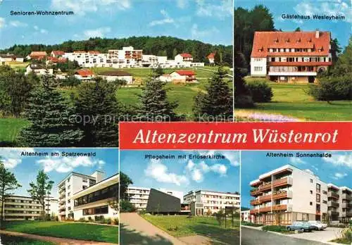 AK / Ansichtskarte Wuestenrot Senioren Wohnzentrum Gaestehaus Wesleyheim Altenheim am Spatzenwald Pflegeheim mit Erloeserkirche Altenheim Sonnhalde