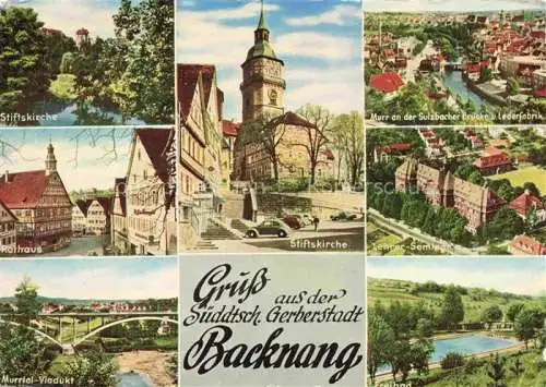 AK / Ansichtskarte Backnang BW Stiftskirche Rathaus Murrtal Viadukt Murrpartie Lehrer Seminar Freibad