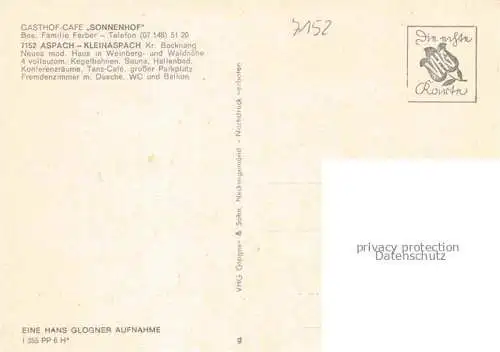 AK / Ansichtskarte Kleinaspach Aspach BW Gasthof Sonnenhof Hallenbad Gastraeume