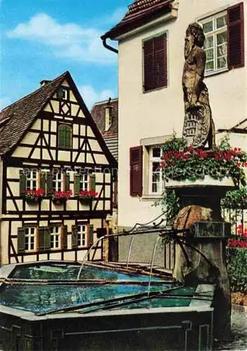 AK / Ansichtskarte Marbach  Neckar Wilder Mann Brunnen mit Schiller Geburtshaus