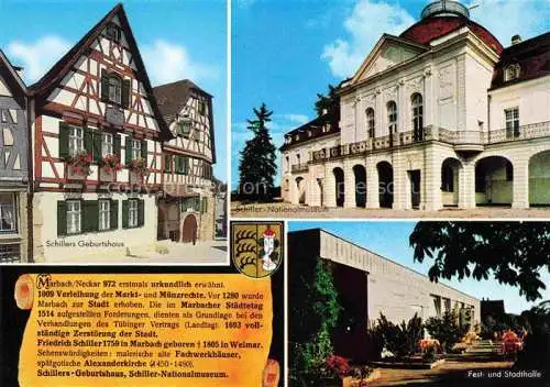 AK / Ansichtskarte Marbach  Neckar Friedrich Schiller Geburtshaus Nationalmuseum Fest und Stadthalle