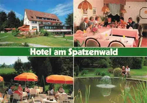 AK / Ansichtskarte Wuestenrot Hotel am Spatzenwald Gastraum Terrasse Weiher