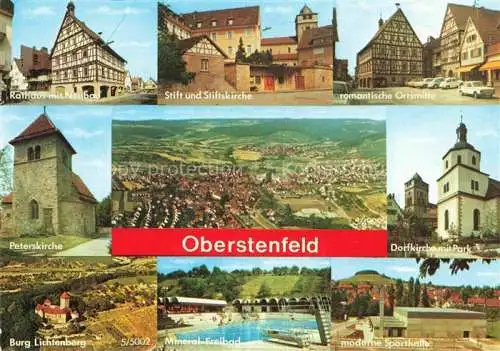 AK / Ansichtskarte Oberstenfeld Ludwigsburg BW Rathaus Stiftskirche Ortsitte Peterskirche Panorama Dorfkirche Burg Lichtenberg Freibad Sporthalle