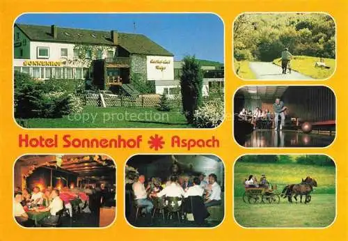 AK / Ansichtskarte Aspach Backnang Hotel Sonnenhof Gastraeume Waldweg Kegelbahn Kutschfahrt