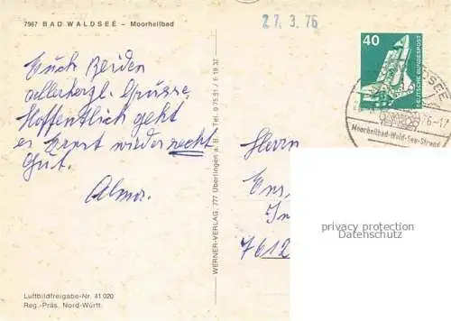 AK / Ansichtskarte Bad Waldsee Moorheilbad Fliegeraufnahme
