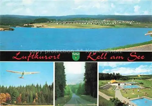 AK / Ansichtskarte Kell See Trier Hochwald Rheinland-Pfalz Panorama Erholungsgebiet Hochwald Segelflugplatz Landstrasse Freibad