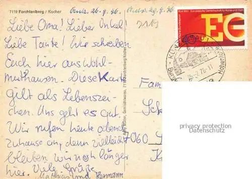 AK / Ansichtskarte Forchtenberg Partie an der Kocher mit Wehr Teilansichten Ortszentrum Kirche