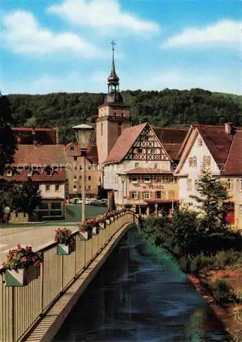 AK / Ansichtskarte Kuenzelsau Kocherbruecke und evangelische Kirche