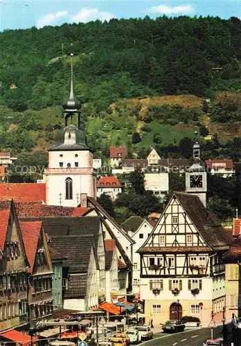 AK / Ansichtskarte Kuenzelsau Obere Stadt Hauptstrasse Rathaus und ev. Kirche