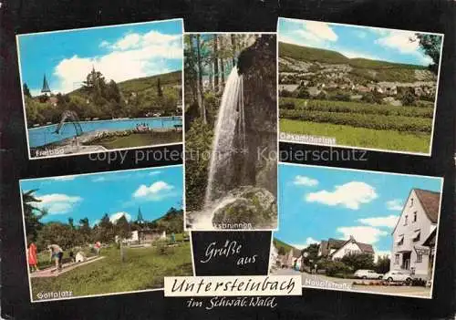 AK / Ansichtskarte Untersteinbach Pfedelbach Hohenlohekreis BW Freibad Minigolf Wasserfall Hauptstrasse Panorama