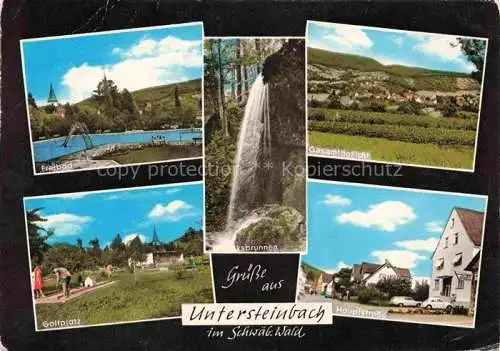 AK / Ansichtskarte Untersteinbach Pfedelbach Hohenlohekreis BW Freibad Minigolf Wasserfall Hauptstrasse Panorama