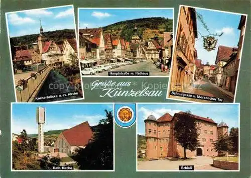 AK / Ansichtskarte Kuenzelsau Kocherbruecke Kirche Hauptstrasse Rathaus Schnurgasse Morsbacher Tor Schloss