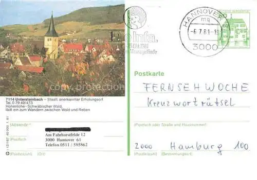 AK / Ansichtskarte Untersteinbach Pfedelbach Hohenlohekreis BW Ortsansicht mit Kirche