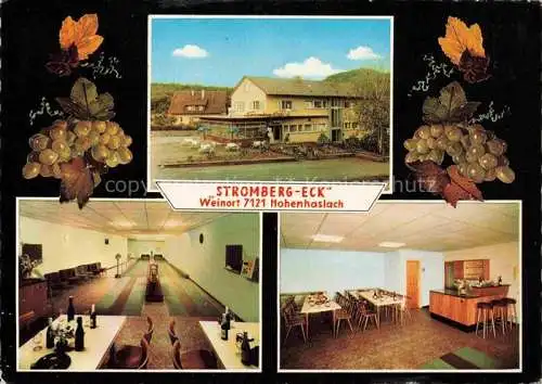 AK / Ansichtskarte Hohenhaslach Café Restaurant Pension Stromberg-Eck Gastraum Kegelbahn Weintrauben