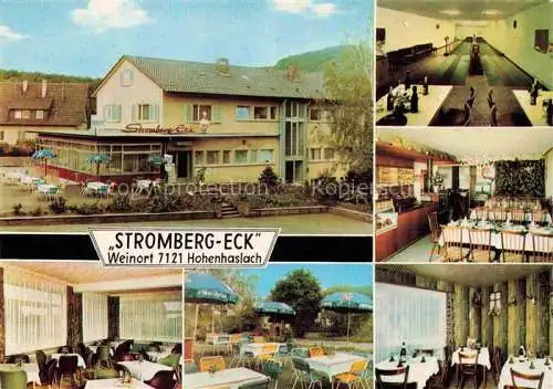 AK / Ansichtskarte Hohenhaslach Café Restaurant Pension Stromberg-Eck Gastraum Kegelbahn Weintrauben