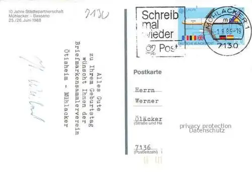 AK / Ansichtskarte Muehlacker 10 Jahre Staedtepartnerschaft Muehlacker - Bassano
