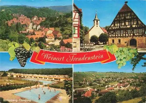 AK / Ansichtskarte Freudenstein Knittlingen BW Panorama Rathaus Kirche Freibad Stromberg-Camping