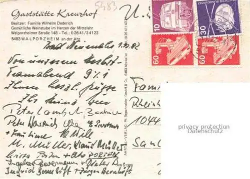 AK / Ansichtskarte Walporzheim Fliegeraufnahme Gaststaette Kreuzhof Gaststube Bar