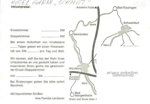 AK / Ansichtskarte Volkach Hotel Garni Schmitt Gaststube Zimmer