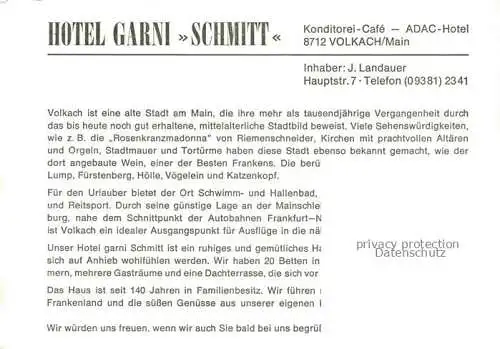 AK / Ansichtskarte Volkach Hotel Garni Schmitt Rathaus Stadtmauer