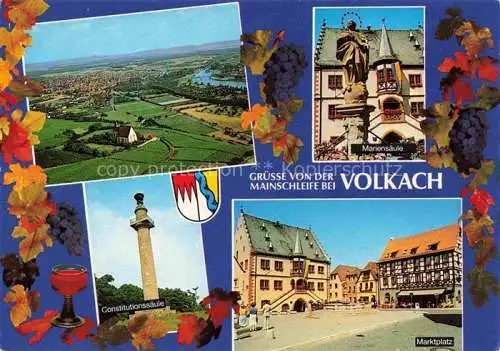 AK / Ansichtskarte Volkach Fliegeraufnahme Mariensaeule Consitutionssaeule Marktplatz