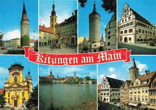 AK / Ansichtskarte Kitzingen Main Falterturm Kiliansbrunnen Marktplatz Ev Kirche Mainpromenade Mainpartie