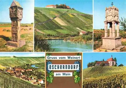 AK / Ansichtskarte Escherndorf Main Volkach Bayern Bildstock Karmelitenkloster Kapelle Panorama