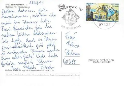 AK / Ansichtskarte SCHWEINFURT Main Rathaus mit Parkanlagen 