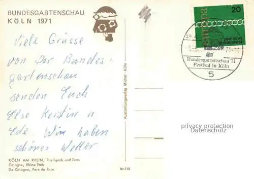 AK / Ansichtskarte BUGA Bundesgartenschau Koeln am Rhein Rheinpark Dom