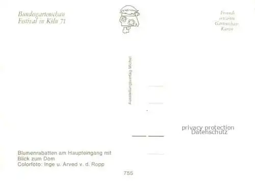 AK / Ansichtskarte BUGA Bundesgartenschau Koeln Haupteingang Dom Blumenrabatten 