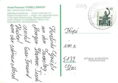 AK / Ansichtskarte Bescheid Hermeskeil Hotel Pension Forellenhof Bescheidermuehle Forellenzucht