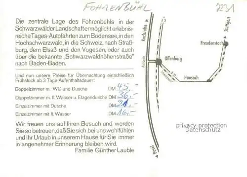 AK / Ansichtskarte Fohrenbuehl Lauterbach BW Pension Gasthof Restaurant Landschaftspanorama Schwarzwald
