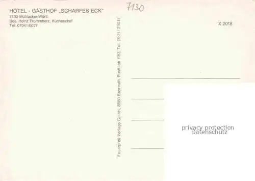 AK / Ansichtskarte Muehlacker Hotel Gasthof Scharfes Ecke Partie an der Enz Burgruine Freibad