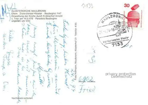 AK / Ansichtskarte Maulbronn Kloster ehemaliges Zisterzienserkloster Klosterkirche
