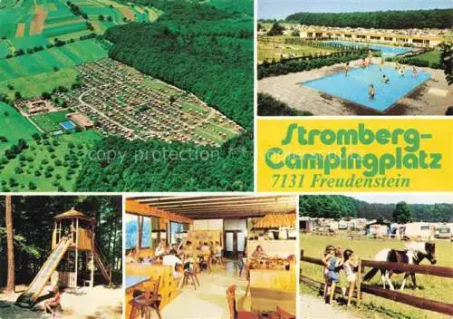 AK / Ansichtskarte Freudenstein Knittlingen BW Stromberg Campingplatz Luftaufnahme Kinderspielplatz Gaststube Ponys Freibad