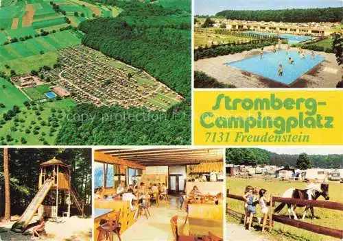 AK / Ansichtskarte Freudenstein Knittlingen BW Stromberg Campingplatz Luftaufnahme Kinderspielplatz Gaststube Ponys Freibad