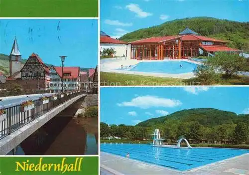 AK / Ansichtskarte Niedernhall BW Goetzenhaus Laurentiuskirche Solebewegungsbad Freibad