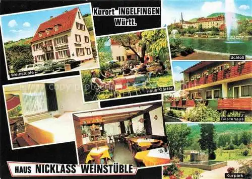 AK / Ansichtskarte Ingelfingen Weinstueble Garten Gastraum Gaestehaus Kurpark Blick zum Schloss