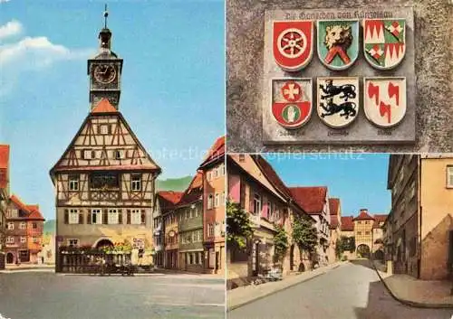 AK / Ansichtskarte Kuenzelsau Rathaus Fachwerkbau Wappen Malerische Schnurgasse