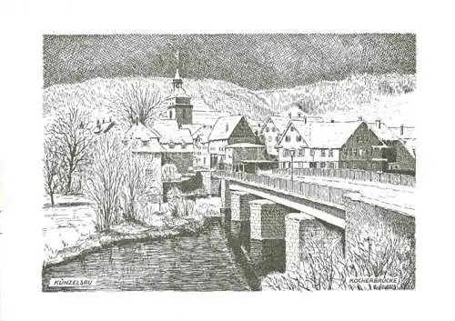 AK / Ansichtskarte Kuenzelsau Kocherbruecke Kuenstlerkarte