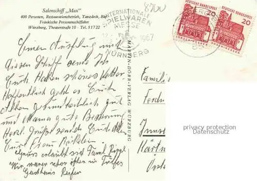AK / Ansichtskarte WueRZBURG Bayern Salonschiff Max Kirche Burg