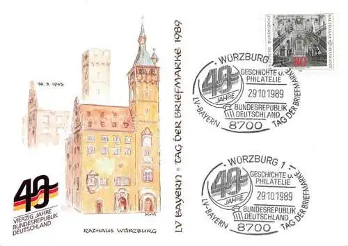 AK / Ansichtskarte WueRZBURG Bayern Rathaus Zeichnung