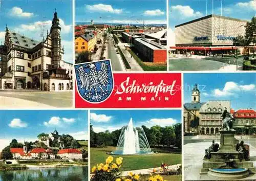 AK / Ansichtskarte SCHWEINFURT Main Rathaus Panorama Kaufhaus Horten Mainpartie Parkfontaene Monument