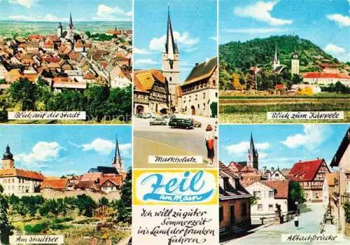 AK / Ansichtskarte Zeil Main Hassberge Bayern Stadtblick Marktplatz Kaeppele Am Stadtsee Altachbruecke