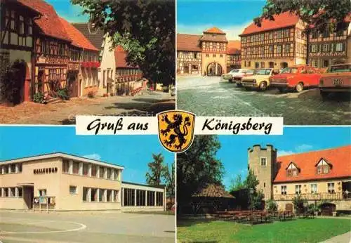 AK / Ansichtskarte Koenigsberg Bayern Salzmarkt mit Regiomontanushaus Marktplatz Unfinder Tor Hallenbad Schlossberg Gaststaette