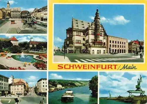 AK / Ansichtskarte SCHWEINFURT Main Marktplatz Rathaus Park Ortspartie Mainpartie Kran