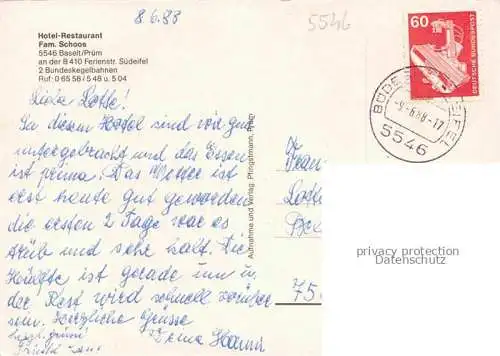 AK / Ansichtskarte Baselt Pruem Eifel Hotel Restaurant Schoos Grillhuette Wildgehege