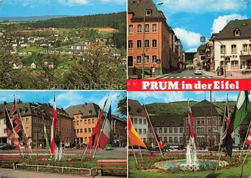 AK / Ansichtskarte Pruem Eifel Rheinland-Pfalz Panorama Strassenpartie Park Brunnen