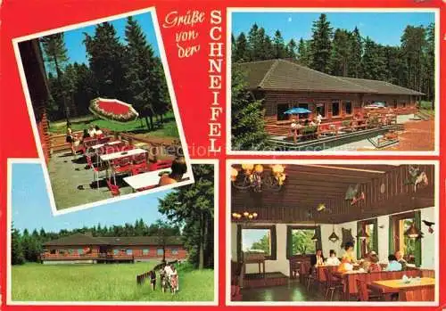 AK / Ansichtskarte Schnee Eifel Blockhaus Restaurant Schwarzer Mann Freiterrasse Gastraum